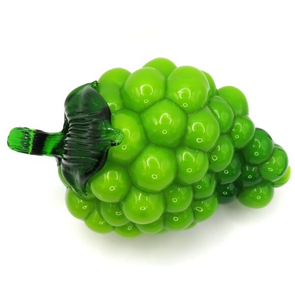 Vintage Green Glass Grape Cluster Hand Blown Art Glass Fruit Decor Murano Style - Picture 3 of 13